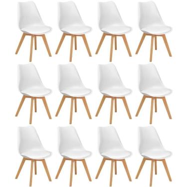 Imagem de Conjunto 12 Cadeiras De Jantar Eames Wood Leda Design Estofada - Branco