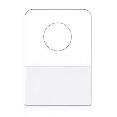 Imagem de 600 abas autoadesivas para pendurar – etiquetas de pendurar com furos redondos para exibição de varejo – Abas dobráveis de plástico resistente para embalagens de produtos pequenos – 3 x 2 cm