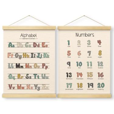 Imagem de Pôster do alfabeto para crianças, 2 peças, número ABC, tabela de parede para crianças, pôsteres do alfabeto de escrita correta para parede de sala de aula, decoração de sala de jogos pré-escolar
