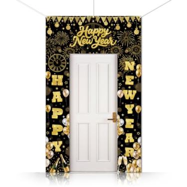 Imagem de CUTHOLLOW Feliz Ano Novo Decorações de Festa 3 Pçs Bandeira de Sinal de Varanda, Balão Dourado e Decorações de Fogos de Artifício Banner de Porta Pendurada - Tema de Fundo de Foto de Festa Super