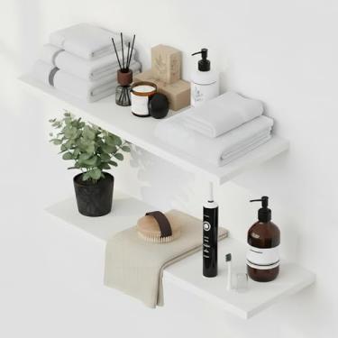 Imagem de Elehome Prateleira flutuante para parede de 1,5 cm – sem suportes – 61 cm C x 20,3 cm L x 1,5 cm T Prateleiras flutuantes de madeira melamina branca para banheiro, cozinha, quarto e sala de estar