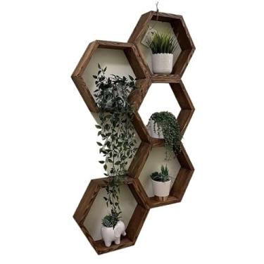 Imagem de Prateleira Suspensa Nicho Colmeia Decorativa Salas e Quintal(NOGUEIRA,5)