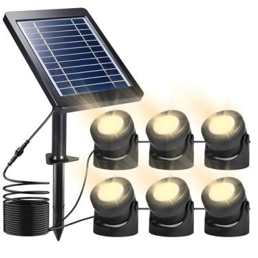 Imagem de 6 luzes submersíveis solares de LED à prova d'água, painel solar ajustável, para uso em piscinas e jardins