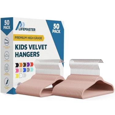 Imagem de Cabides infantis de veludo rosa, pacote com 50, cabides antiderrapantes de 27,5 cm para roupas para bebês e crianças, plástico ABS fino que economiza espaço, com gancho giratório de 360° e ombros