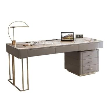Imagem de Mesa de trabalho Mesa de escritório moderna para casa com armário arquivo, portas USB e tomadas elétricas, mesa estudo escrita ardósia(M)