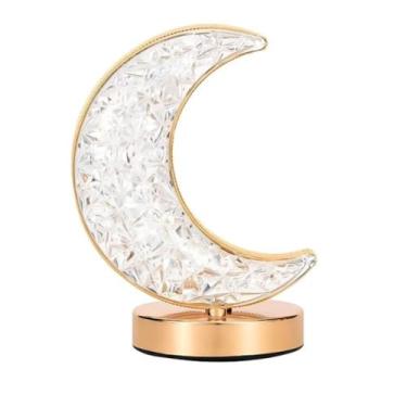 Imagem de Luminária de Mesa Cristal Abajur Recarregável LED 3 Cores Touch (Lua)