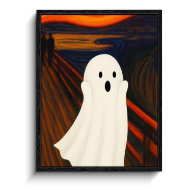 Imagem de Folha branca fantasma na ponte, decoração de parede de imagens de fantasmas inspiradas em The Scream, arte de parede fantasma emoldurada fosca, imagens engraçadas de fantasmas para casa, presente de