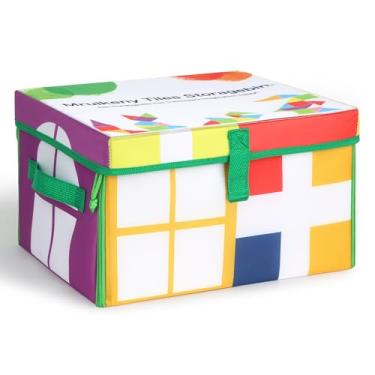 Imagem de Sacos de armazenamento de azulejos magnéticos, caixa de armazenamento de azulejos com ímã dobrável com tampa e alças, organizador de brinquedos magnéticos para blocos de construção STEM, brinquedos