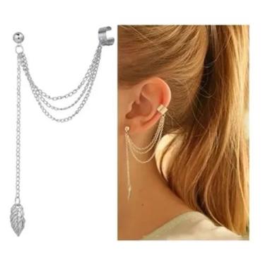 Imagem de Brinco Piercing Corrente Folhas Banhado A Prata Ouro Pressão - TOTAL, 