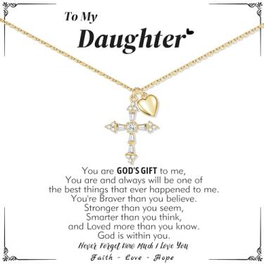 Imagem de Sistble Colar de cruz de ouro para mulheres, presentes de Natal para mulheres, adolescentes, colar banhado a ouro, aniversário, dia dos namorados, Páscoa, joias, Aço inoxidável, Sem Pedra Preciosa