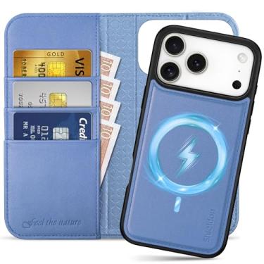 Imagem de SHIELDON Capa carteira 2 em 1 para iPhone 17 Pro Max 6,9 polegadas | destacável, couro legítimo, carregamento sem fio, suporte flip, compartimento para cartão de crédito com bloqueio RFID, capa