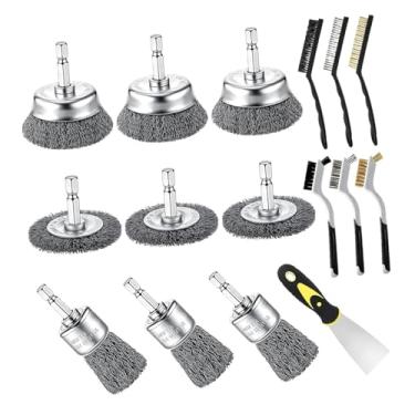 Imagem de Whtkoph Escova de arame com haste hexagonal de 1/4 de polegada, versátil e portátil, com cerdas de nylon, latão e aço inoxidável, ideal para churrasqueiras,