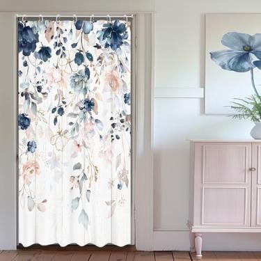 Imagem de Ufeela Cortina de chuveiro floral rústica pequena 91 cm L x 182 cm Boho Aquarela flor planta silvestre botânica eucalipto folha primavera conjunto de banheiro cortina de banho de madeira acessórios