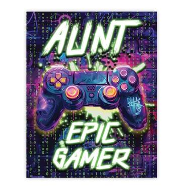 Imagem de Stuff4 Pôster de aniversário de tia sem moldura - Epic Gamer - Presentes exclusivos de feliz aniversário para tia do sobrinho, decoração de dia das mães 20 x 25 cm