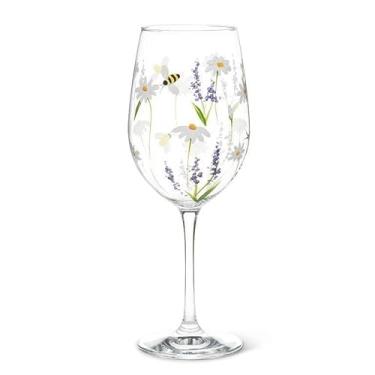 Imagem de Abbott Collection Taça de vinho Lavender & Bees, 623 g, 9,5 polegadas, transparente, multicolorido, vidro