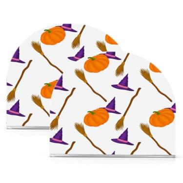 Imagem de Wassud Suporte de guardanapo acrílico de abóbora e vassouras, dispensador de guardanapo de papel moderno em forma de U para mesa, cozinha, sala de jantar, bancada 2 peças (comporta 50-60 guardanapos)