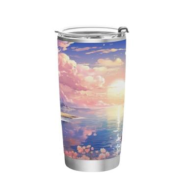 Imagem de Wassud Copo de 590 ml com tampa e canudo de parede dupla de aço inoxidável com isolamento térmico para bebidas frias e quentes