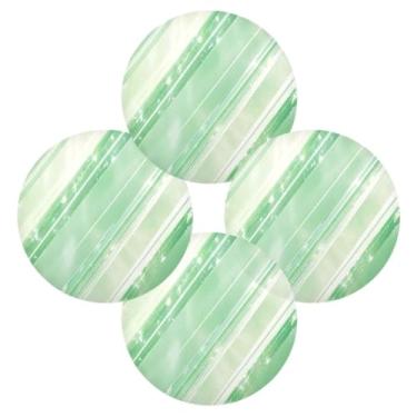 Imagem de Wassud Jogo americano conjunto de 4 tapetes redondos brilhantes verdes claros para cozinha e jantar tapetes laváveis resistentes ao calor decoração de mesa 39 cm