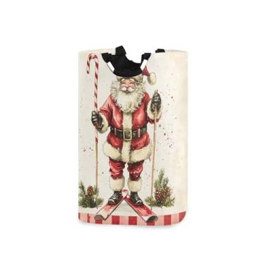 Imagem de CEBUGI Cesto de lavanderia vintage Papai Noel com alças cesto de roupa suja dobrável para roupas, quarto, banheiro, dormitório