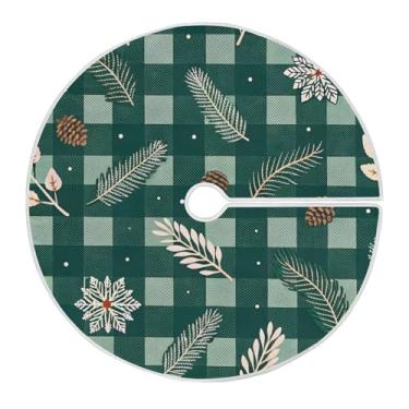 Imagem de Wassud Saia para árvore de Natal, xadrez, verde escuro, decoração de árvore de Natal, enfeites de Natal, tapete de árvore pequena para decoração de festa de ano novo, 91 cm