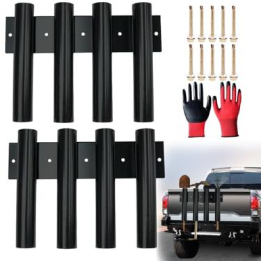 Imagem de TrekBliss Suporte de pá de 8 furos para caminhão, rack de ferramentas de reboque de metal resistente com 2 grupos para pás, enxadas, ancinhos, aparadores, ferramentas manuais de gramado e paisagem