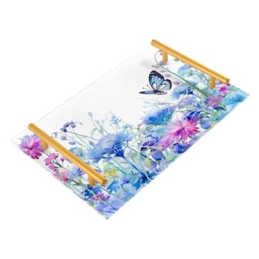Imagem de Wassud Campo de flores em aquarela (3) bandeja de banheiro com alças organizador de perfume de acrílico para banheiro, quarto, cozinha, balcão 30 x 20 cm