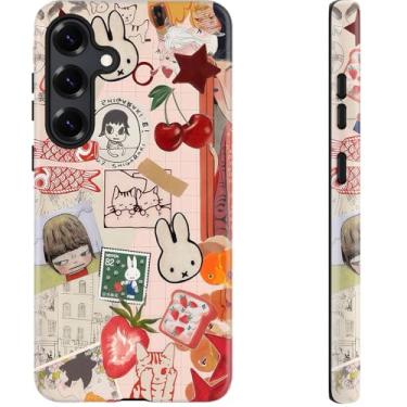 Imagem de DEENAKIN Capa fofa para Samsung Galaxy S25 Plus - compatível com carregamento sem fio - silicone macio de camada dupla + capa rígida - Design elegante de flores silvestres - Capa de telefone chique