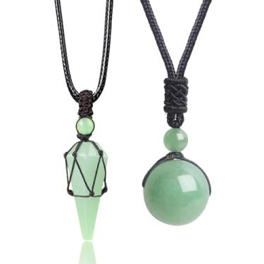 Imagem de weryerker 2 peças de pingente de cone pontiagudo hexagonal com pêndulo de pedra de cristal natural, pingente de contas de pedra de 16 mm para colar feminino e masculino, 14-27 in, Pedra Nylon