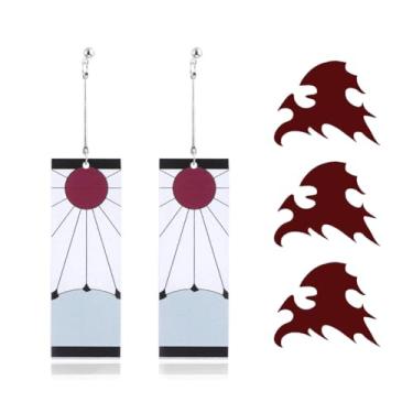 Imagem de Brincos Tanjiro Hanafuda Sun Anime Cosplay Brincos com tatuagem, one size, Acrílico, Sem pedra preciosa