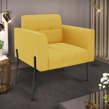 Imagem de Poltrona Sala Decorativa Elisa Pé de Aço Lateral Preto Veludo Mostarda D03 - D'Rossi