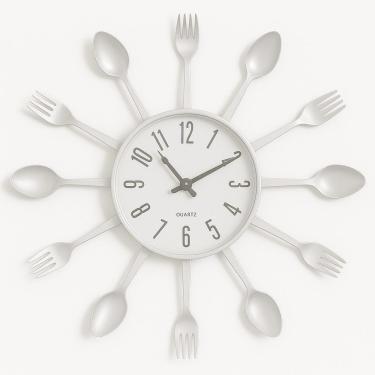 Imagem de Relogio Parede Cozinha Talheres Estilo Retro Decorativo Branco Moderno Colher Garfo Elegante