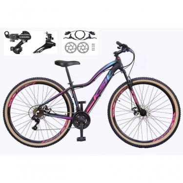 Imagem de Bicicleta Feminina Aro 29 Ksw Mwza 24v Shimano Freios Hidráulicos Suspensão Pneu Faixa Bege - Preto-pink-azul
