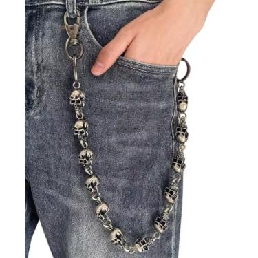 Imagem de POCNBOAN Corrente para calça, corrente punk de aço inoxidável, corrente de bolso para calças jeans, cinto na cintura, corrente de motociclista, chaveiro, acessórios góticos para mulheres e homens