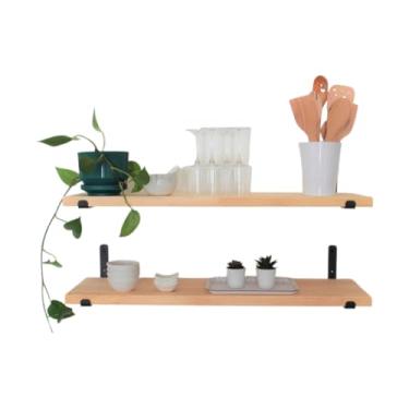 Imagem de Kit 4 Prateleira Industrial Com Mão francesa de ferro invertida Nicho Decoração rustica (2,Natural)