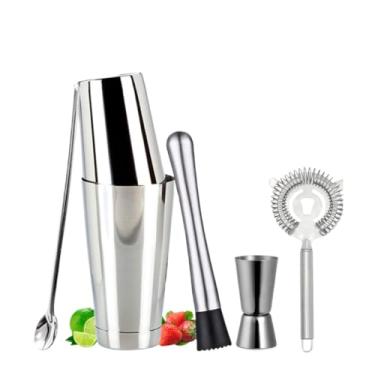 Imagem de Coqueteleira Tipo Boston Premium 5 Itens Dosador Colher Socador Coador Strainer Inox Bartender (KIT C/5 ITENS COMPLETO BOSTON)