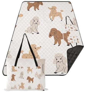 Imagem de TSENQUE Tapete dobrável para piquenique com desenho de cachorro Poodle e cachorro, cobertor de praia, à prova de areia, impermeável, acampamento, acampamento, grama, 203 x 395 cm