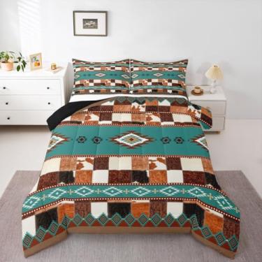 Imagem de Erosebridal Conjunto De Edredom Couro Vaca, Cama Estilo Ocidental, King Size, Colcha Pele Animais Fazenda, Sudoeste, Desenhos Geométricos Nativos Americanos, Decoração Casa Em Patchwork, Rústico Faz