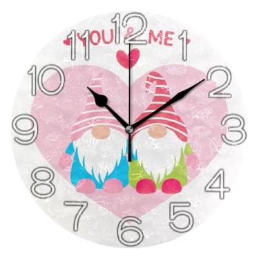 Imagem de Relógio de parede decorativo analógico funky alimentado por bateria relógio de sala de aula, decoração de parede moderna casa de fazenda bonito casal gnomos amor, 25 cm, ponteiros pretos