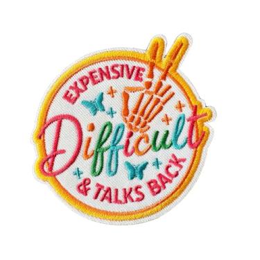 Imagem de Expensive Difficult and Talks Back Patch Esqueleto Bordado Engraçado Tático Moral Militar Cool Hook and Loop Backing Dark Humor Crânio para Mochila, Bolsa Colete, Roupas Academia Emblemas Bolsa