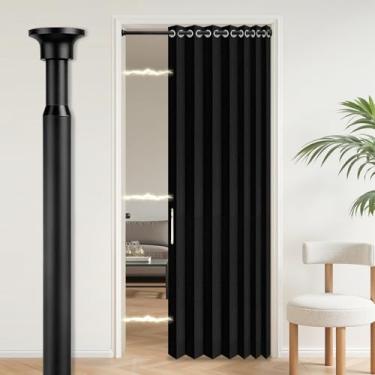 Imagem de Cortinas de porta deslizante 100% blackout para portas, portas sanfonadas para entrada, cortina magnética para quarto, sala de estar, conjuntos de cortinas de entrada incluídos, 1 pacote, 112 x C 203