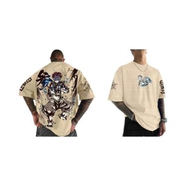 Imagem de Camiseta Oversized De Algodão Cáqui Demon Slayer Akaza Com Cabelo Roxo