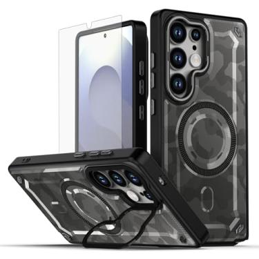 Imagem de Asuwish Capa de celular para Samsung Galaxy S25 Ultra 5G capa magnética com protetor de tela de vidro temperado e suporte rígido de carregamento sem fio pintado S25Ultra 25S S 25 25Ultra 6.9 2025