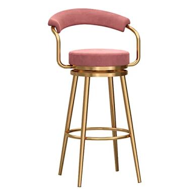 Imagem de Banquetas de bar de veludo com altura de balcão com encosto e apoio para os pés, cadeiras de bar estofadas, banquetas modernas para cozinha, ilha, contraforte, pernas douradas