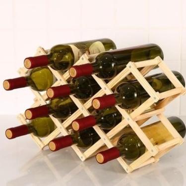 Imagem de Suporte Mini Adega Porta Vinhos Retrátil Madeira 10 Garrafas