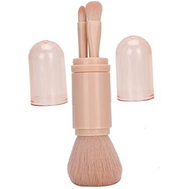 Imagem de Cryfokt Conjunto de Pincéis de Maquiagem Portátil Retrátil para Aplicação Suave de Maquiagem, Limpeza de Poeira de Unhas para Viagens, Abs + Cerdas de Fibra (Rosa)