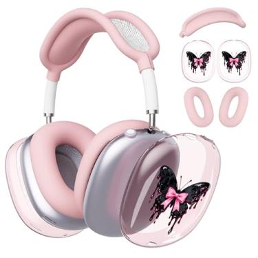 Imagem de BlHMCASE Capa de fone de ouvido para AirPods Max, lindas capas para fones de ouvido com borboleta Y2K, capa de silicone rosa para Apple AirPods Max