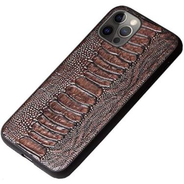 Imagem de VEVEL Capa de telefone com padrão de pé de avestruz, capa traseira de couro com tudo incluso à prova de choque para Apple iPhone 12 Pro (2020) 6,1 polegadas, (cor: marrom)