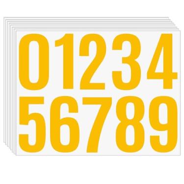 Imagem de 8 folhas de adesivos amarelos de 10 a 9 cm – números autoadesivos de vinil à prova d'água para endereço de caixa de correio, placas externas, placas de porta de casa, caixas de armazenamento