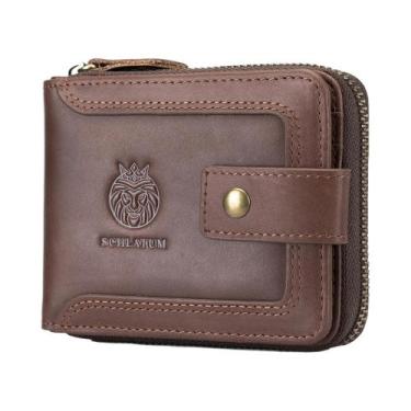 Imagem de Carteira De Couro Vintage Com Bloqueio RFID Para Homens, Grande Capaci