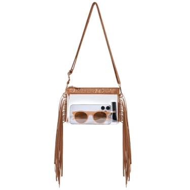 Imagem de Unilily Bolsa transparente para eventos em estádios, bolsa pequena transparente aprovada para estádios para mulheres, bolsa transversal para shows e esportes, Franja em relevo marrom, Moderno